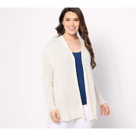 Denim & Co. Naturals Linen Blend Open Front Cardigan Natural,Size 1X A647745 - Picture 1 of 1